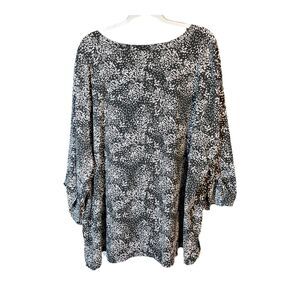 Catherines Womens 4X Black White Button Down Top Shirt Blouse Roll Tab Office